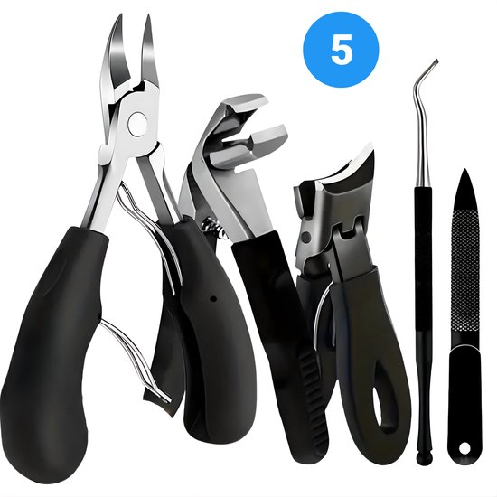 Pince à ongles professionnel - Ciseaux à ongles pour ongles incarnés - Set de 5 outils de pédicure - Coupe-ongles, lime et nettoyants de précision - Pour usage domestique, soins des ongles et des pieds fongiques - Acier inoxydable