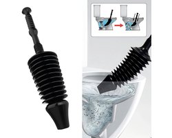Toiletontstopper – Krachtige ontstopper met uniek ontwerp voor het ontstoppen van toiletten – Demonteerbare ontstopper-Kunststof handvat met zwarte rubberen dop-Hulpmiddel voor het verhelpen van verstoppingen – Zwart