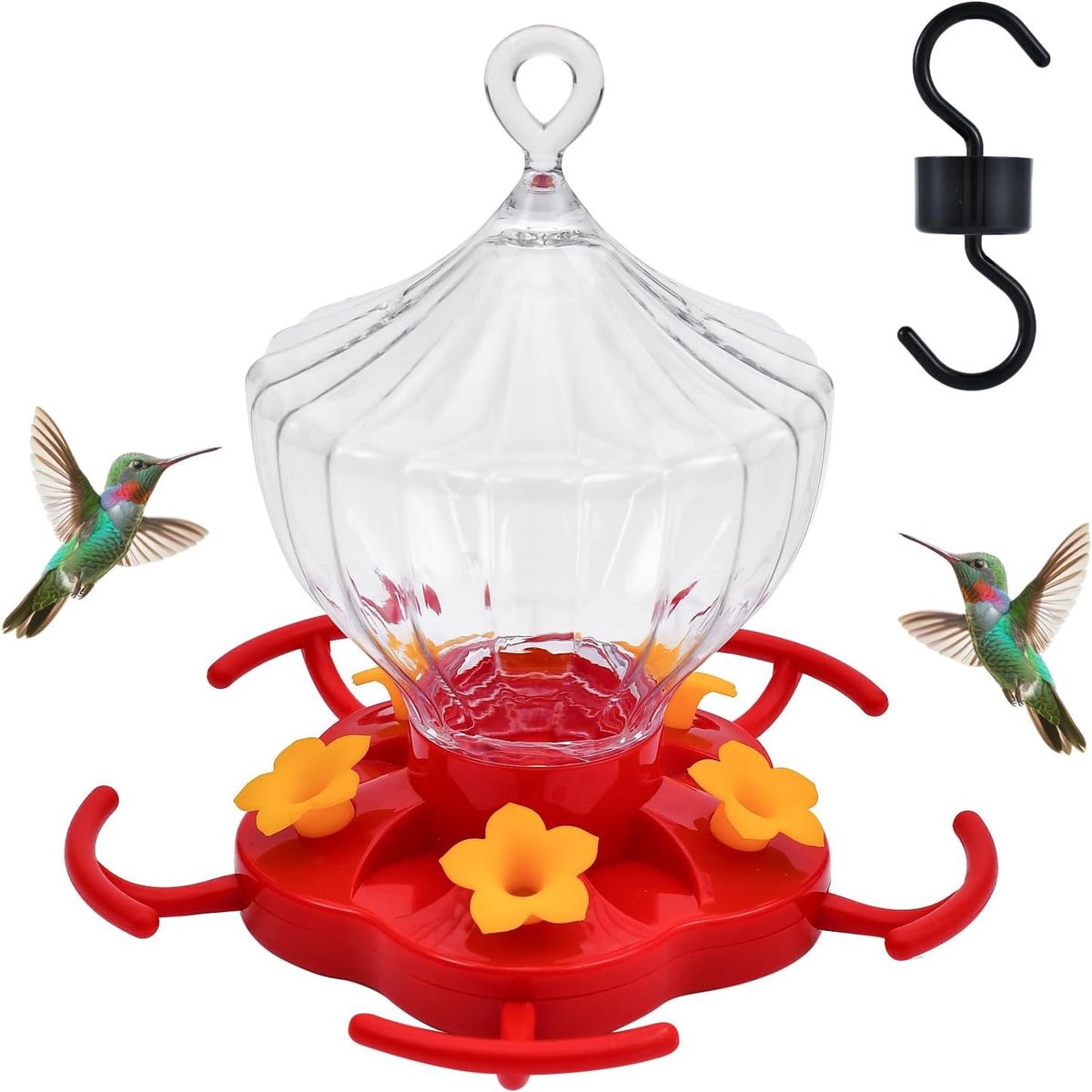 Drinkbakken - Vogeldrinkbakken - Vogelhuisje - Voederplekken - Plantenbakhaken - Ophangbaar Buiten Vogelvoederhuis - Ophangbare Kolibrie Voederhuis Antwerend - Eenvoudig Schoon te Maken - en Perfect als Cadeau voor Vogelliefhebbers-18x18x4cm