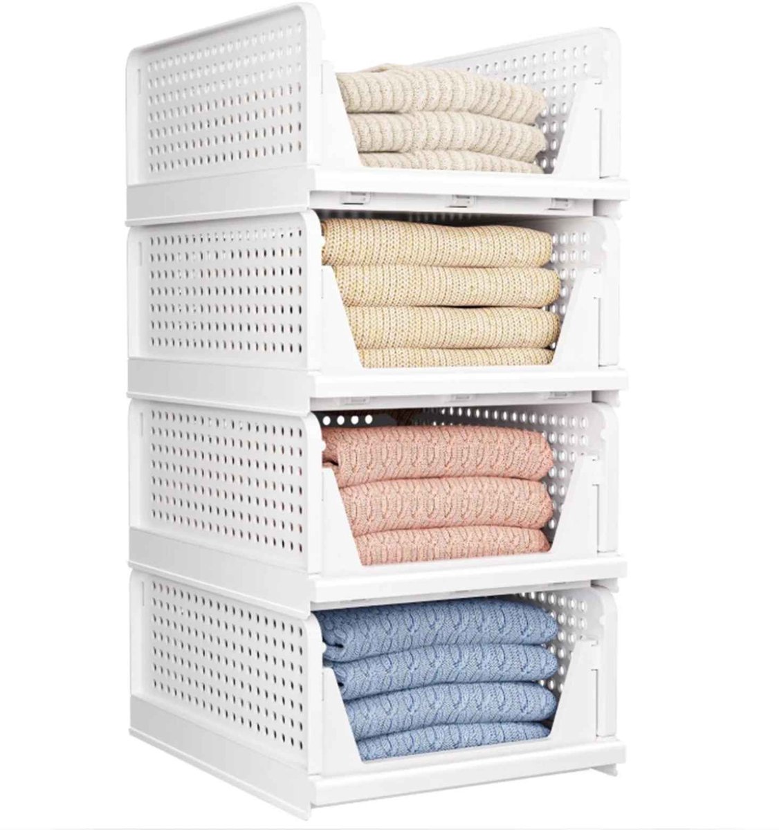 Casa Living Opbergbox met Lades - 4-Delig - Opbergmand Set - Stapelbaar - Opvouwbaar - Met Schuifrails - Kunststof - Wit