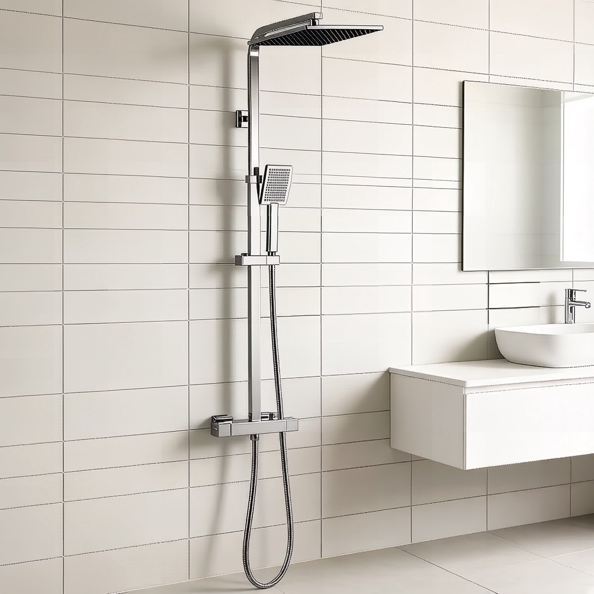 CECIPA Max Regendouche Doucheset met Thermostaatkraan - Doucheset - 10 inch Douchekop - Regendoucheset handdouche - Verstelbare Hoogte 97-130 cm - Chroom