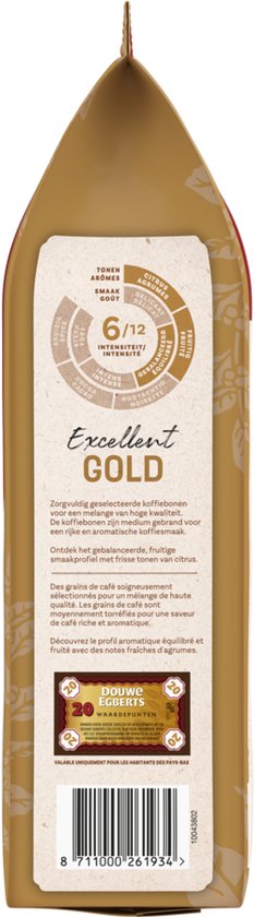 Douwe Egberts Excellent Gold koffiebonen, 500g. Intensiteit 6/12. Rijk & Complex, 100% Arabica.