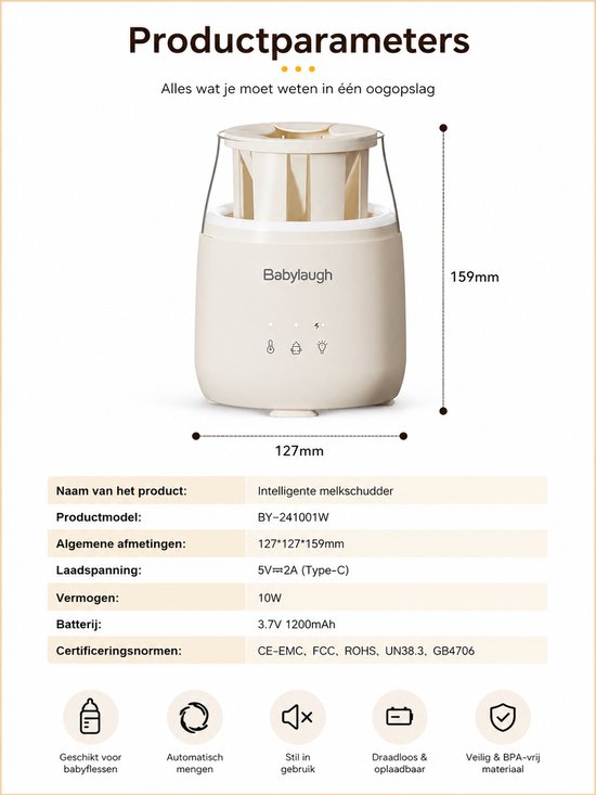 Multifunctionele Intelligente Flessenschudder - Automatisch Mixen & Constante Temperatuur Opwarmen - 3-in-1 Schudden, Opwarmen en Nachtlamp - Past op Bijna Alle Babyflesmerken — afbeelding 2