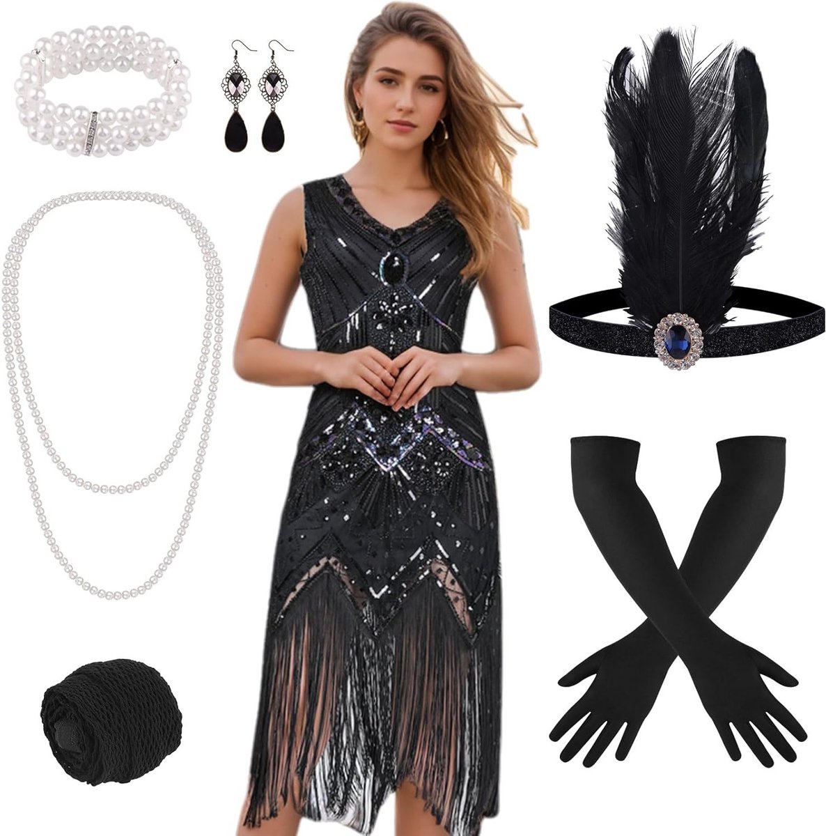1920s Flapper Jurk met Franje en Pailletten voor Vrouwen - Gatsby Stijl, Roaring 20s Kostuums en Accessoires