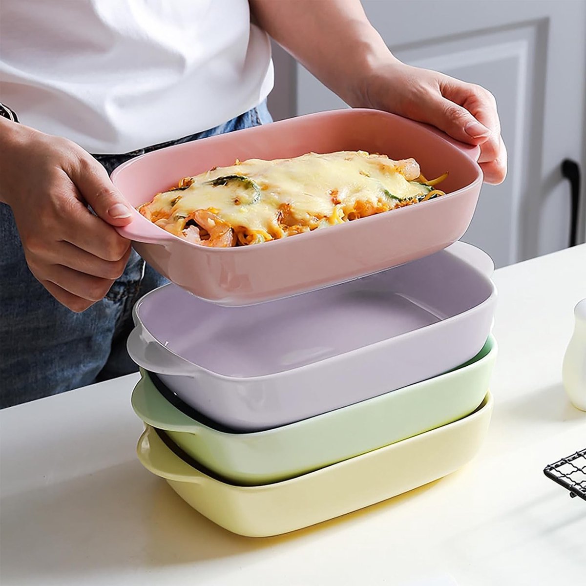 Set van 2 kleurrijke keramische ovenschaal voor lasagne en bakken — cadeau in Kookcadeaus - foto 2