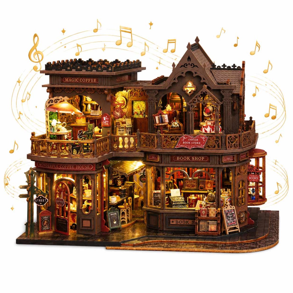 Meedeer Premium Miniatuur bouwpakket-Houten modelbouw-DIY-Boeken en koffiehuis-Poppenhuis-Met Muziek en LED verlichting-Poppenhuis-Verjaardagscadeau Kerstmis-Voor 14 jaar +