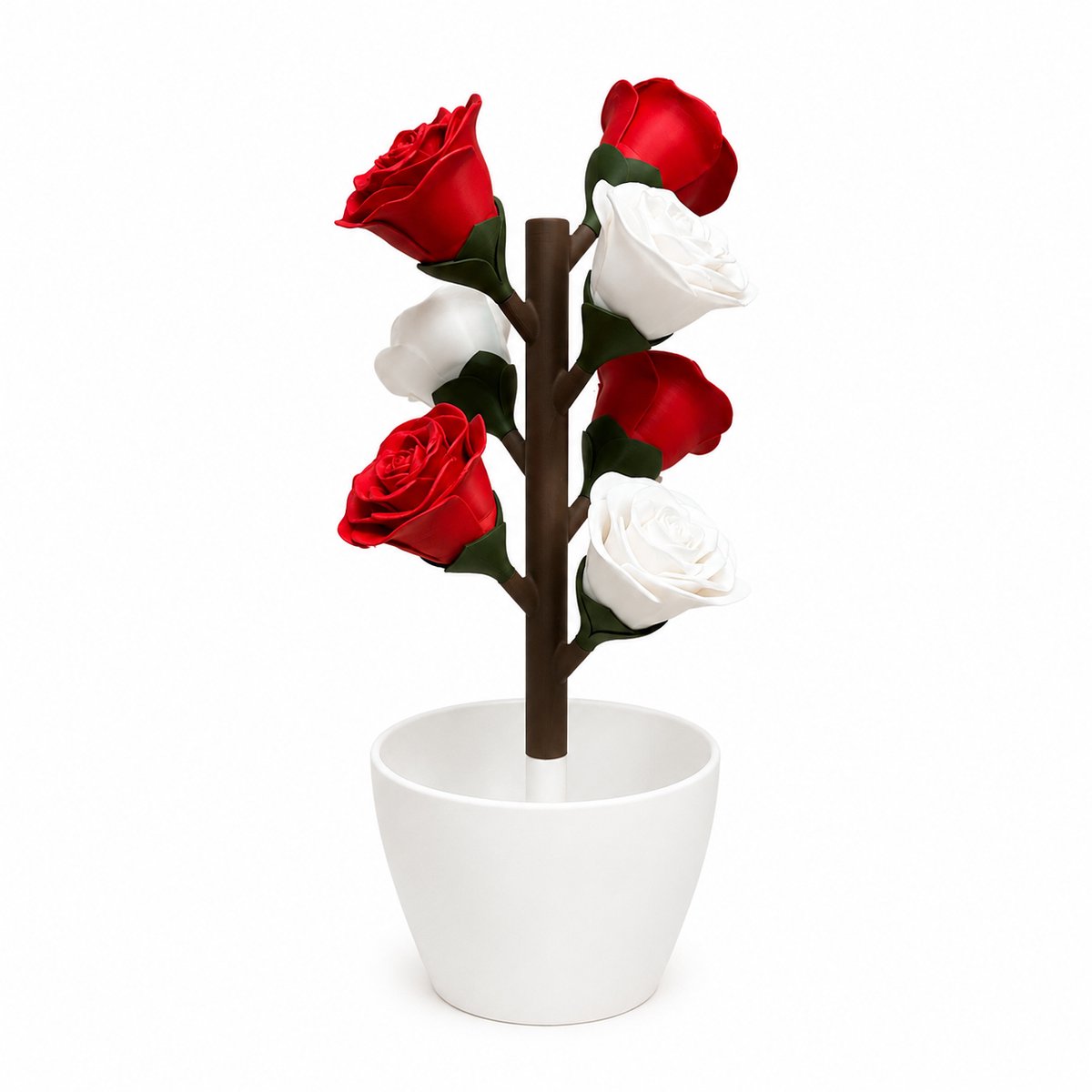 Roos Pillendoosje – 3D Geprint Week Pill Organizer met Magnetische Bloemen – Medicatie Box 7 Dagen (Rood - Wit)