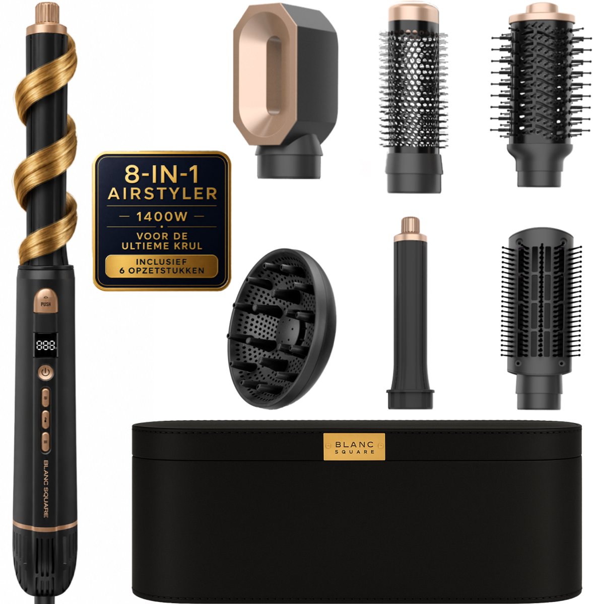 Bol.com Blanc Square 8-in-1 Airstyler Pro met Diffuser – Multistyler – Föhnborstel en Krulborstel – Krultang – 5 in 1 Hairstyler... aanbieding