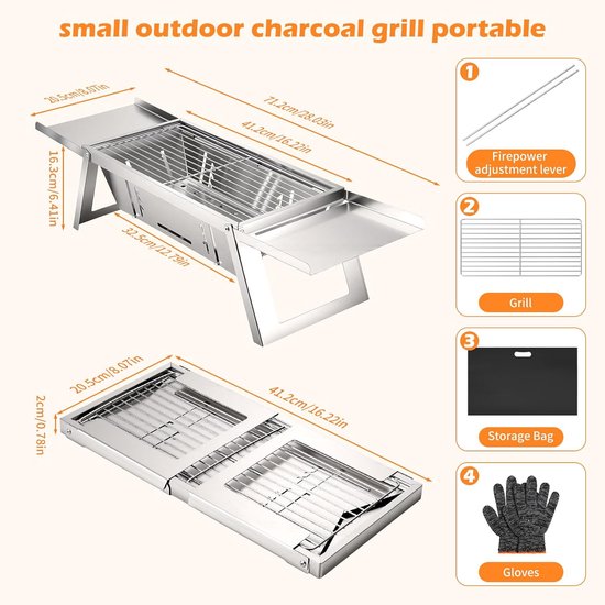 Opvouwbare BBQ - Draagbare Houtskool Barbecue - Compact & Lichtgewicht - Camping BBQ / Balkon BBQ / Picknick Grill - Snel Opgezet & Makkelijk Mee te Nemen — afbeelding 5