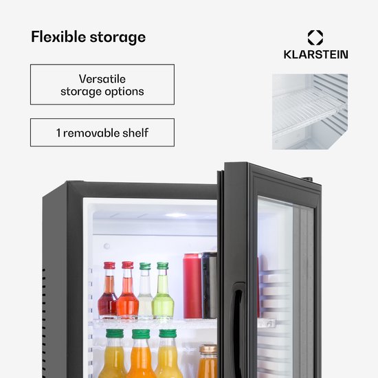 Klarstein Minibar Mini koelkast - 3 Temperatuurniveaus - volume: 30 Liter - 23 dB - Glazen deur - Zwart - Minikoelkast - Stil Compact - Verstelbaar Fluisterstil In Hoogte Verstelbaar - Mini Fridge - Hotelkoelkast - Kleine Koelkast van Klarstein — afbeelding 3