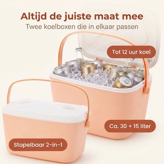 Cheqo® Koelbox Set van 2 - Roze - Passieve Koelbox voor Camping en Picknick - Draagbare Koeltas zonder Stroom - Geïsoleerd voor Strand en Auto - Stapelbaar - Frigobox - Coolbox - Festival - BBQ - Outdoor - Zomer van Cheqo — afbeelding 2