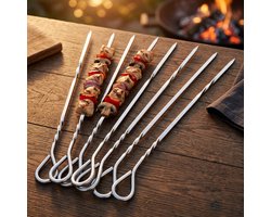 Cheqo® BBQ Pennen Set van 8 - Sate Pennen - Metalen Spiezen - Barbecue Spiezen - Kebab Spies - Grillspiesjes - Vleespennen - Satéprikkers - Herbruikbaar - RVS Spiesjes - Shish Kebab - Grilspiezen - BBQ Accessoires