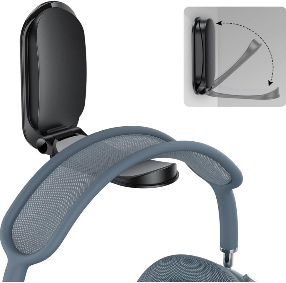 carmdering - Headset Halterung - Kopfhörer Houder - Opvouwbare Muurbeugel - Veer Knop Ontwerp - Ultradunne Opslag - Duurzaam Metaal - Krasvrije Siliconen - Ruimtebesparende Oplossing - 1 Stuk