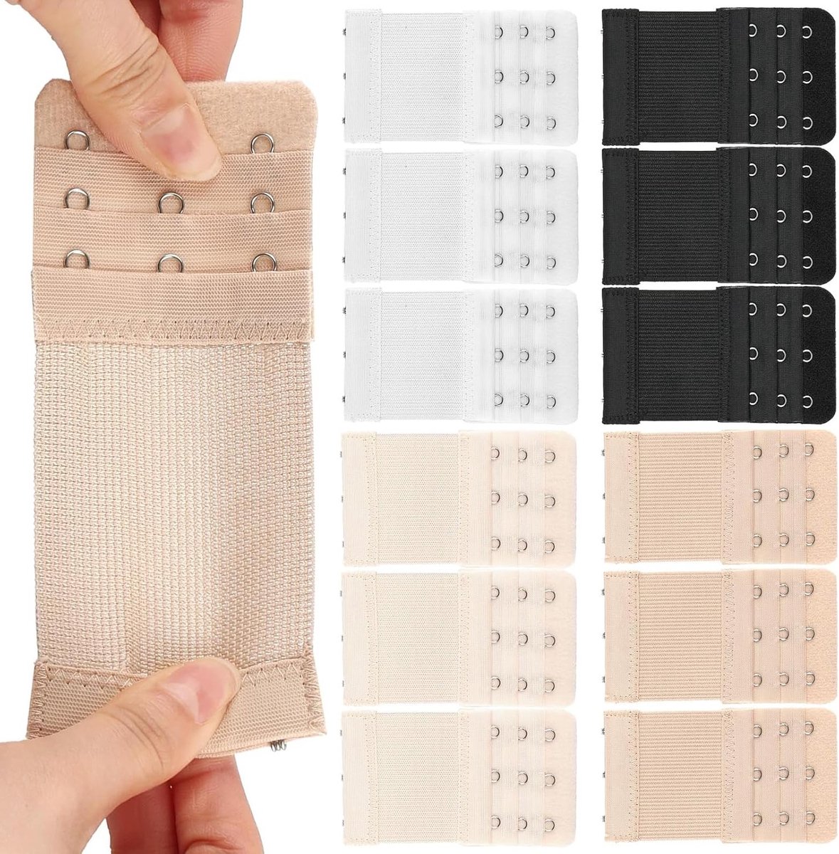 Set van 12 Bh-Uitbreidingen met 3 Haakjes, Elastische Bh-Uitbreidingen voor Dames, Comfortabele en Zachte Extensies in Diverse Kleuren