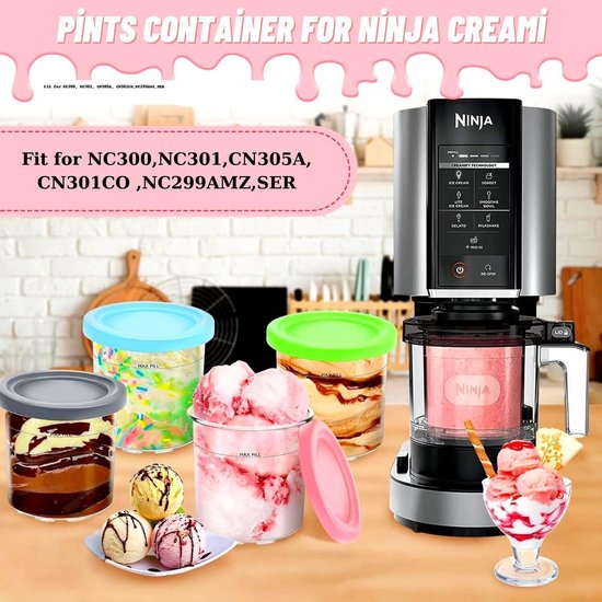 4-Pack Ijsbekers geschikt voor Ninja Creami (NC300 & NC301 en NC299AMZ Series) - 16oz Ijsbakken met Deksels - Bekers Geschikt voor Ninja Creami Ijsmachine - Ijsmaker - Ijsvormpjes - Ijs Maken - BPA-Vrij - Vaatwasmachinebestendig en Lekvrij - SOLLBRY® — afbeelding 2
