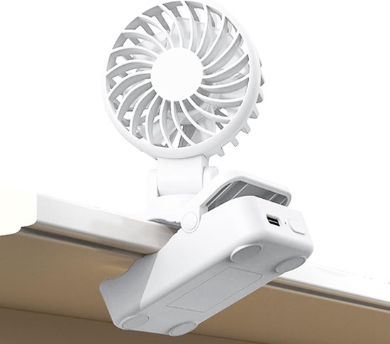 Clipventilator USB mini draagbaar 3 windsnelheden voor bureau, kinderwagen, tent, kantoor, wit