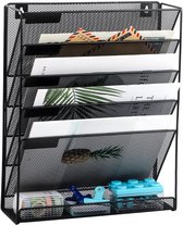 Tijdschriftenhouder Wand – 6-Laags Hangend Tijdschriftenrek – 40,5x32,5x10,5 cm – Zwart – 6 Vakken Wandrek Met Onderste Vak – Wandmontage – Van Metaal Met Poedercoating – Voor Kantoor, School & Thuis – Roestvrij