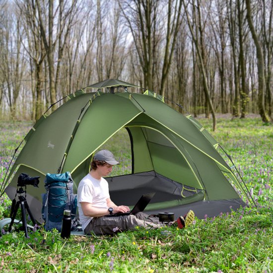 Dubbele kampeertent voor 2 volwassenen + 1 kind, waterdicht, vier seizoenen, donkergroen, 210 x 210 x 140 cm voor buitenavonturen — afbeelding 2