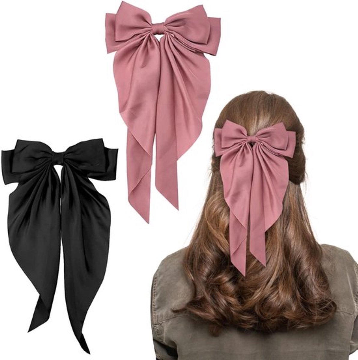 Set van 2 Grote Haarclips voor Vrouwen en Meisjes in Zwart en Roze