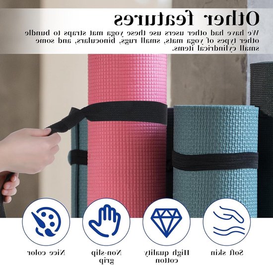 Verstelbare Yoga Mat met Draagriem voor Pilates, Stretching en Fitness, Zwart, 152 x 4 cm, Antislip en Duurzaam — afbeelding 4