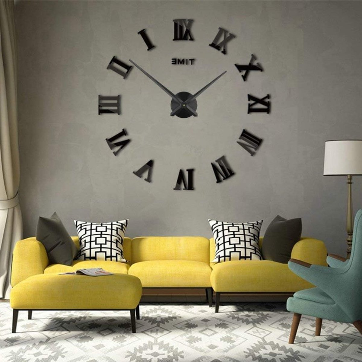 Grote 3D Wandklok zonder Frame met Moderne Romeinse Cijfers en Spiegels voor Woonkamer en Slaapkamer Decoratie