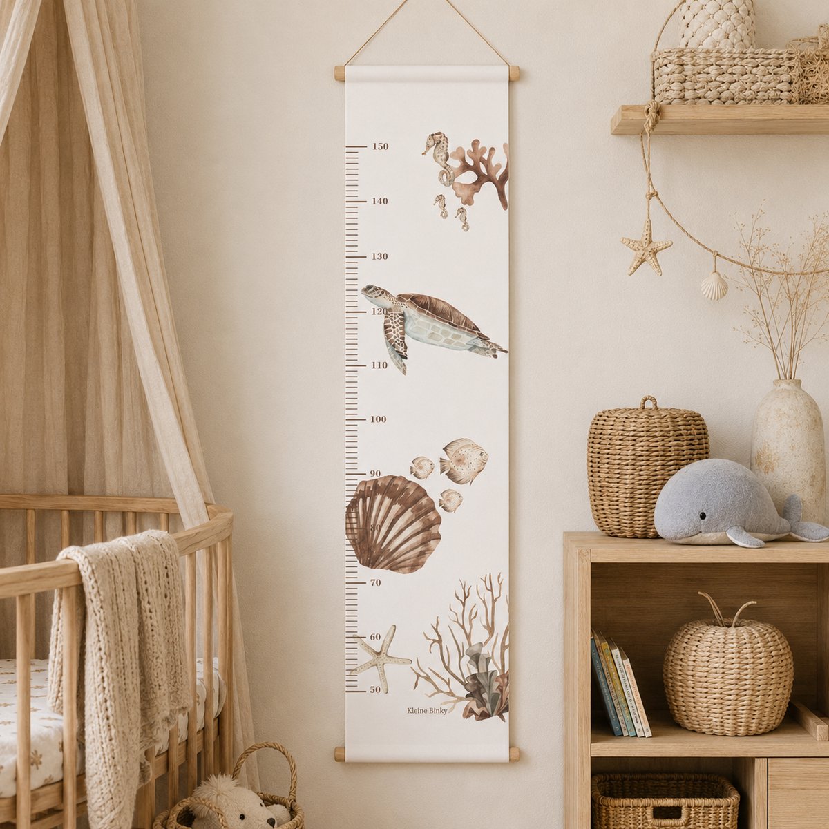 Groeimeter zeedieren schildpad - natural - babykamer - kinderkamer - natuurlijk - seaworld- vissen - oceaan
