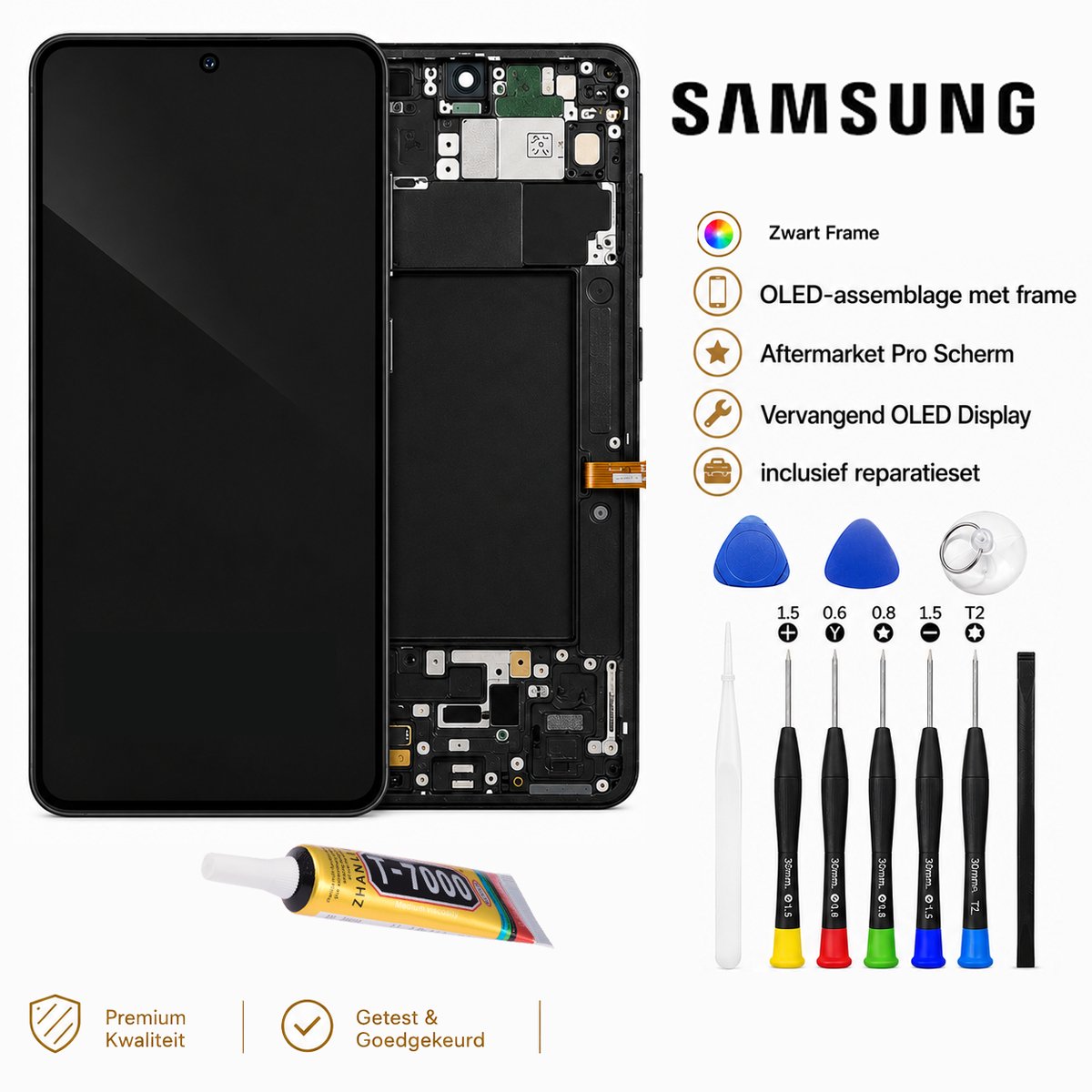 OLED SCHERM met frame Samsung Galaxy S25 Ultra 5G – Aftermarket Plus – Titanium Jet Black – Incl. Reparatieset & GLUE