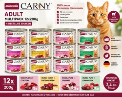 Animonda Carny Adult Kattenvoer Multipack 12x200g – Mixpakket 4 Smaken – Premium Natvoer voor Volwassen Katten – Graanvrij – Hoog Vleesgehalte