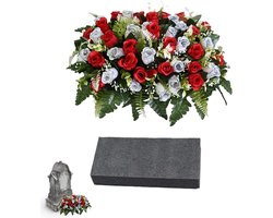 Générique Begraafplaats bloemen voor graf, kunstrozen herdenking - kunstbloemen herdenkingsdecoratie - voor grafsteen begraafplaats kransen tuin patio veranda