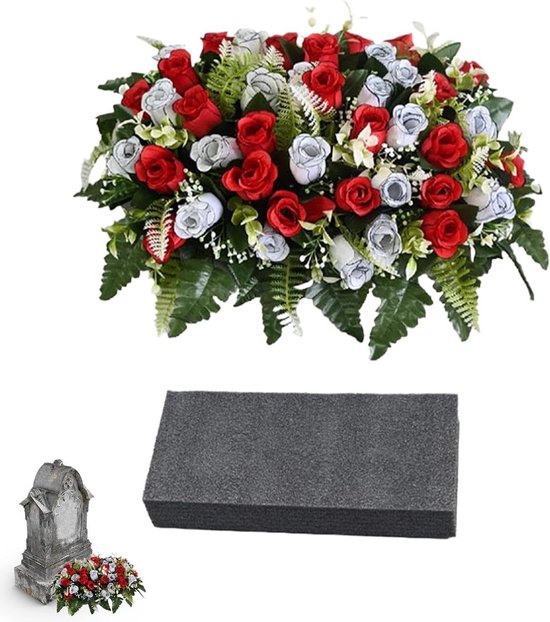 Générique Begraafplaats bloemen voor graf, kunstrozen herdenking - kunstbloemen herdenkingsdecoratie - voor grafsteen begraafplaats kransen tuin patio veranda