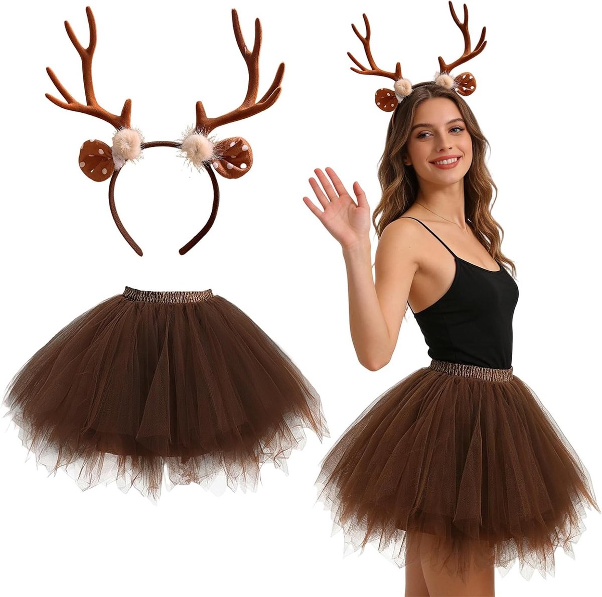 Carnaval Kostuum Set voor Vrouwen met Oren, Tutu Rok en Feestelijke Outfit voor Kerst en Carnaval
