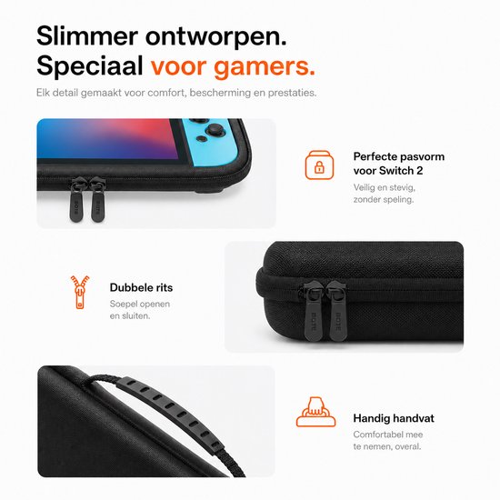 BOTC Case Geschikt voor Nintendo Switch 2 - Met opbergvak voor 12 games - Hoesje Geschikt voor Switch 2 - Waterdicht en schokbestendig - Zwart