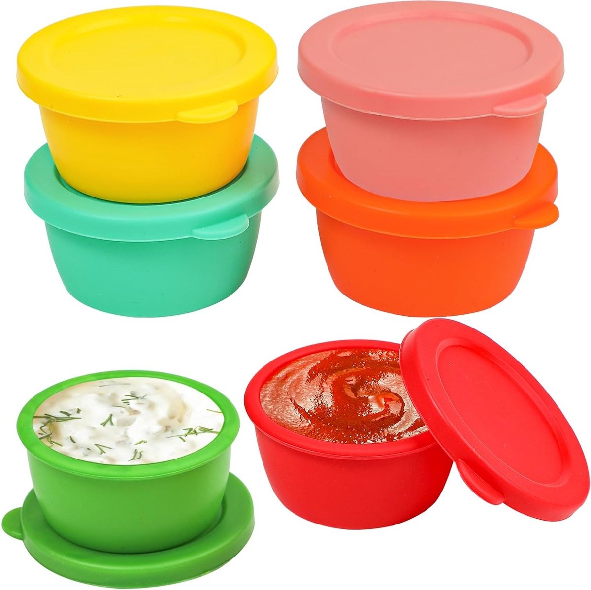 Set van 6 Herbruikbare Mini Dressing Containers van Silicone, 45 ml, Lekvrije Saus- en Spe