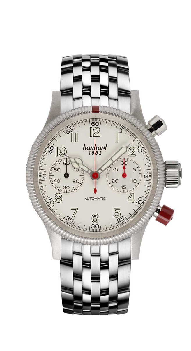 Hanhart Pioneer Mk II - Horloge Wit - zilverkleurige band metalen band - 40 mm