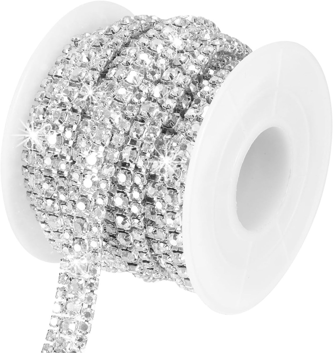 3m Rhinestone Chain Roller met 3 Rijen Kristallen, Bling Naai Trim voor Kleding, DIY Kostuumdecoratie en Tasrand Versiering in Zilver/Wit
