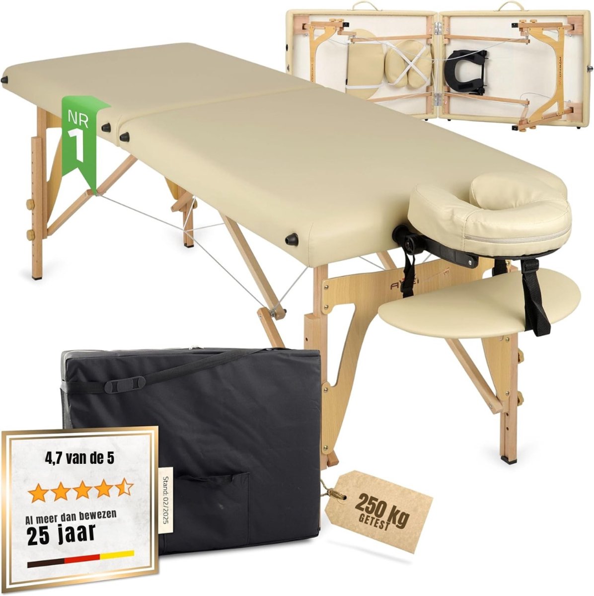 RWB® Massagetafel Inklapbaar - Massagetafel - Massage Tafel Inklapbaar - Beige - 165cm x 60cm x 84cm