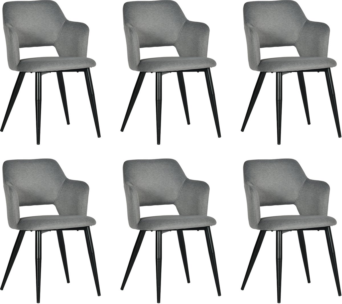 MEUBLE COSY Meubles Cosy Eetkamerstoelen - Set van 6 Scandinavische met Armleuning Stoffen Zitting Metalen Poten - Grijs