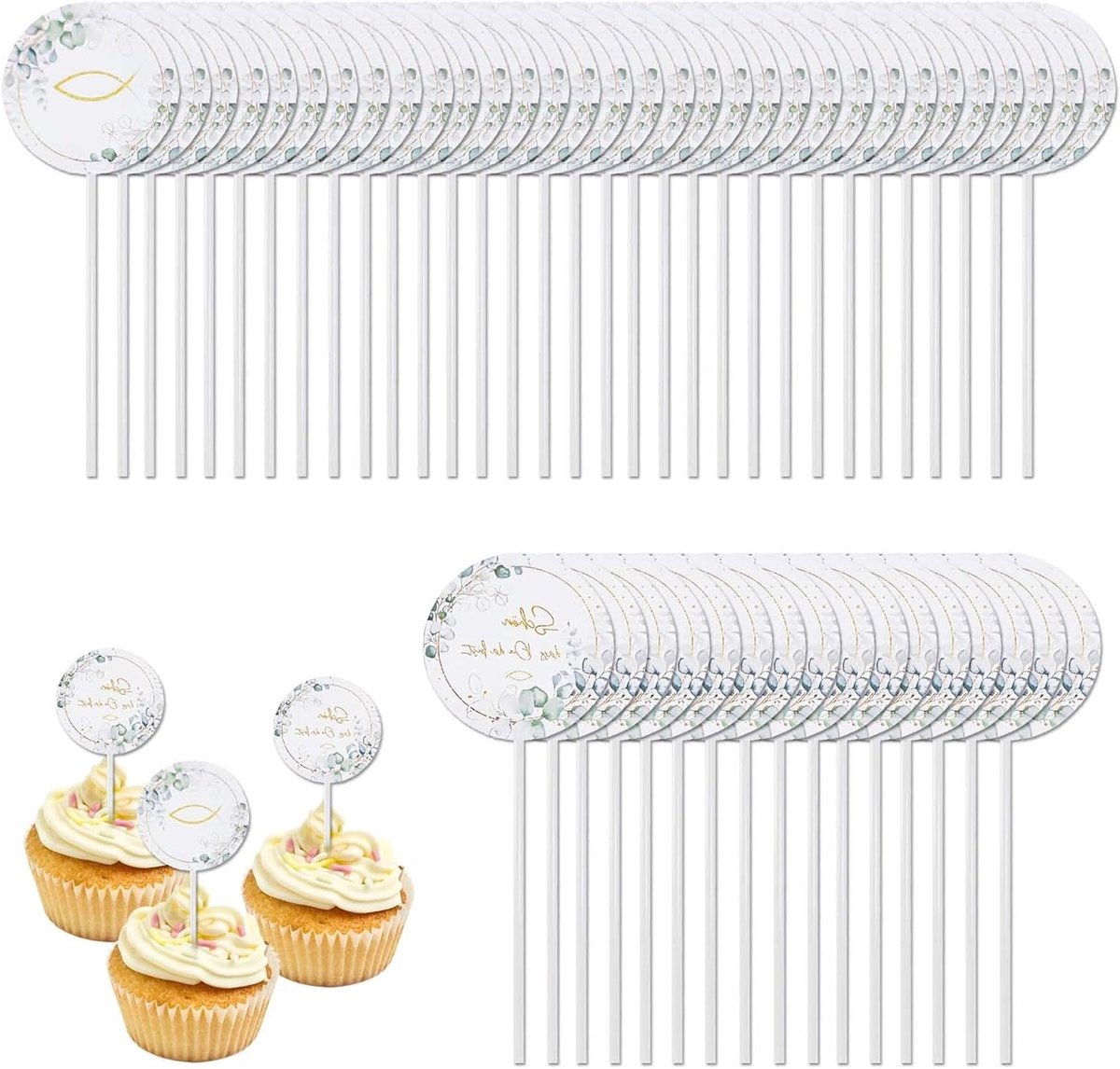 Viscommunie Taartdecoraties – Duif en Kruis Taarttoppers voor Bruiloften, Babyshowers, Verjaardagen en Feesten – Gouden Kruis Taartversiering en Decoratie