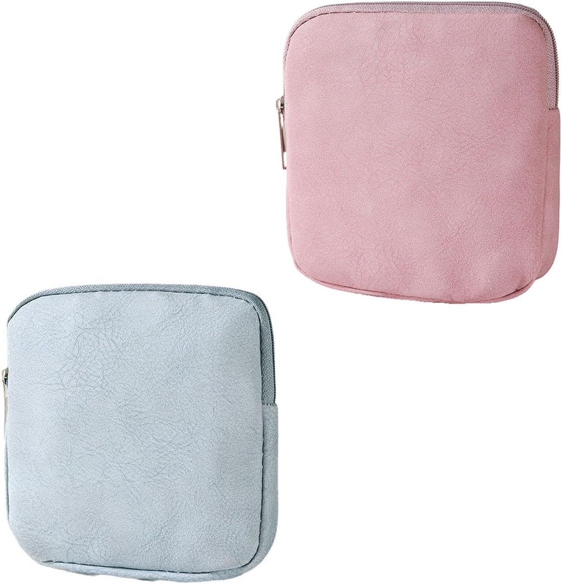 Set van 2 Opbergzakken voor Sanitaire Maandverbanden | Handige Reistas voor Vrouwelijke Hygiëneproducten | Compact en Ideaal voor School, Werk en Reizen in Roze en Blauw