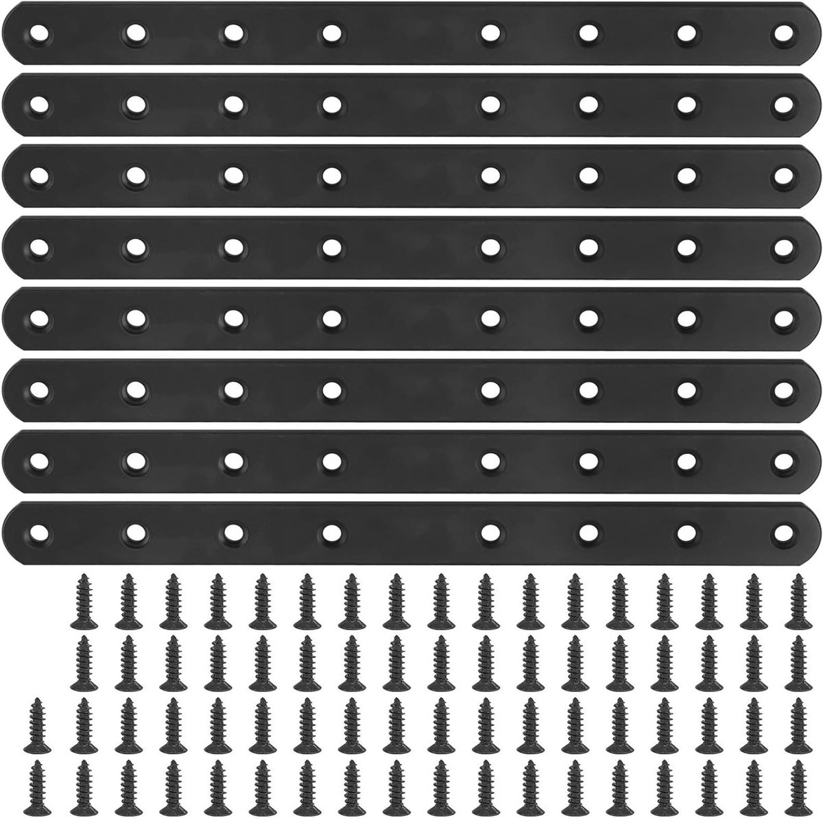 8 Sets 250mm Platte Rechte Hoekbeugel Zwart Metaal Verbindingplaat met 70 Schroeven voor Houten Meubels en Constructies (250x20x3mm)