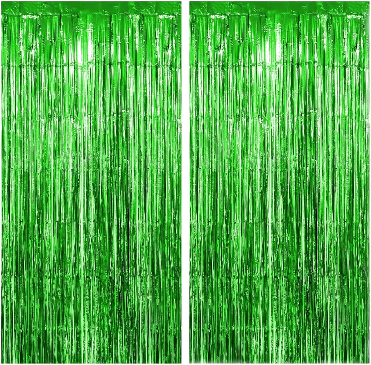 Curtains - Pack of 2 - 1 m x 2 m - Birthday Decoration - Party Decoration - Lametta Green - Birthday Decorations for Girls and Boys - Jungle - Grinch - Hawaii - Football - St Patrick's Day
