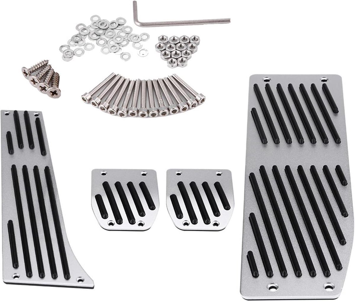 Pedaal Covers Set - Voetsteun Pedalen - Handgeschakelde Auto Rijden - Antislip Oppervlak - 4 stuks - Zilver en Zwart