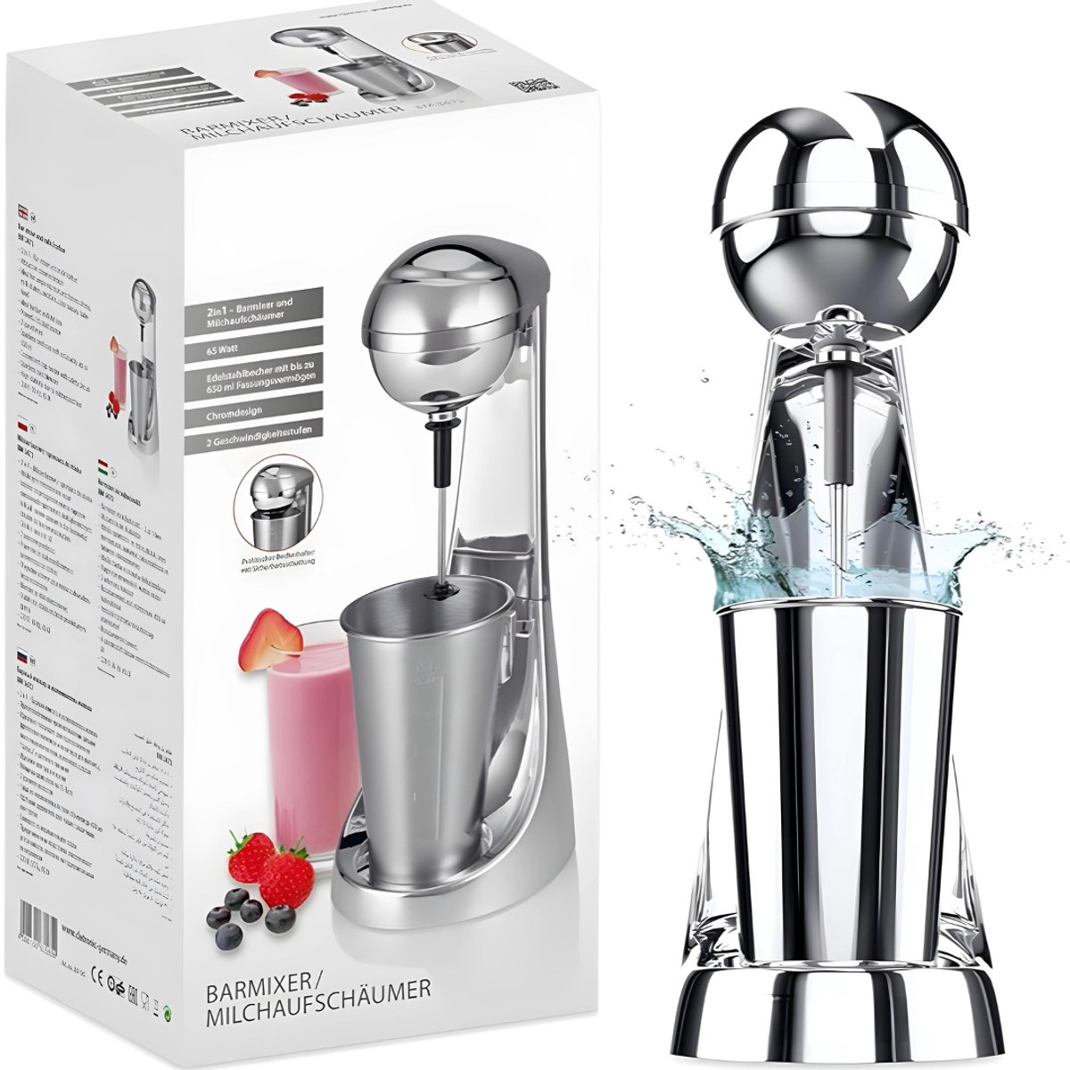 SAVI® Milkshake Machine - Milkshake Maker 8 in 1 - Milkshake Beker 650ML - 230V - Mixed Super Goed - Makkelijk voor Thuis - 65W - Zilver - 18cm x 14cm x 37cm
