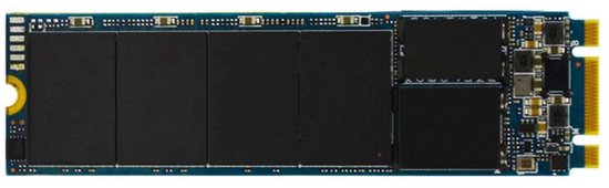 SanDisk X600 128GB M.2 SSD, donkerblauwe printplaat met vijf zwarte chips en gouden connectoren.