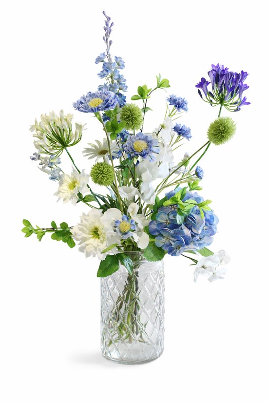 Bouquet de soie - Bleu Blanc - 70 cm de haut - Fleurs artificielles -