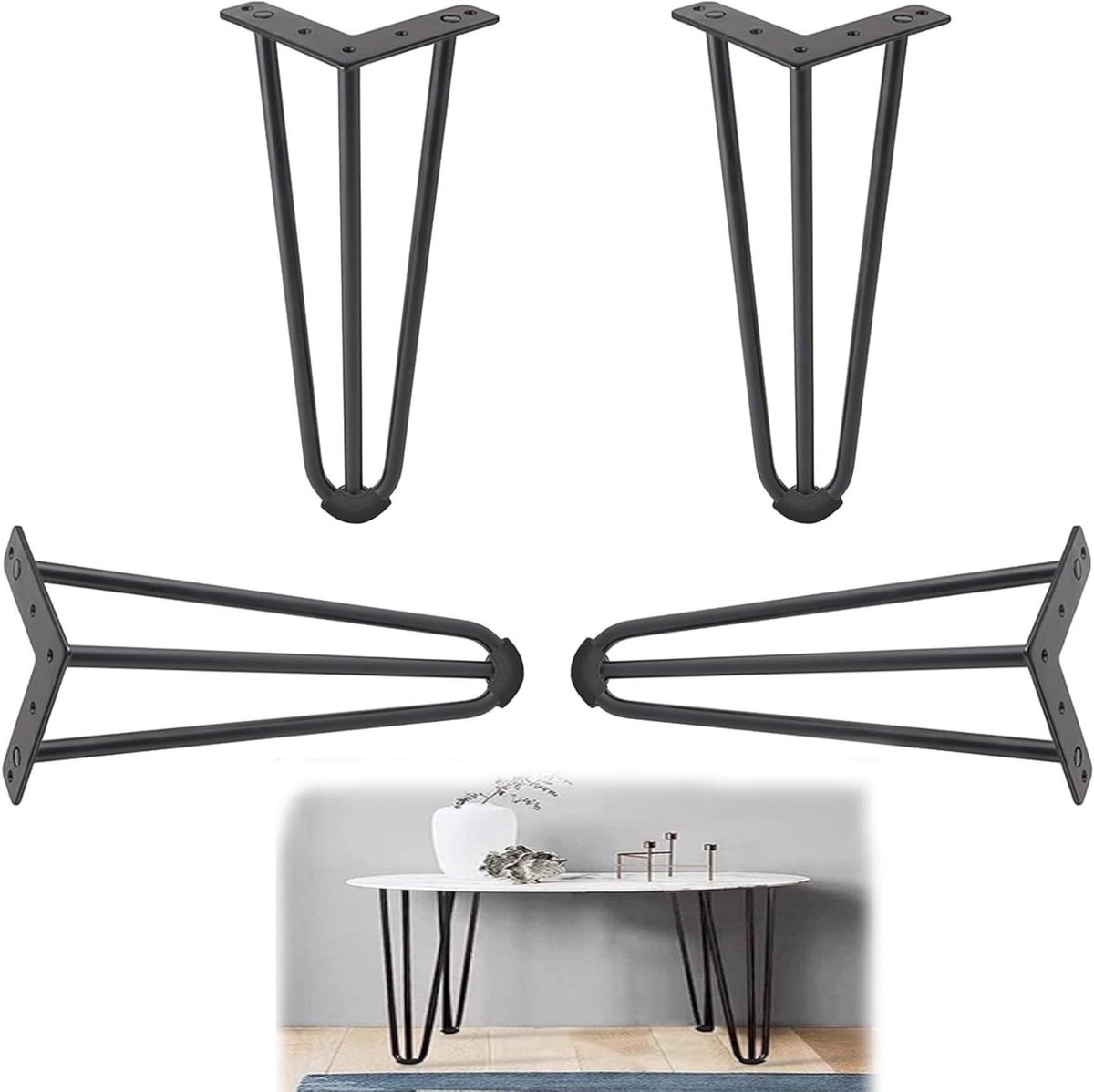Vork tafelpoten - Meubelpoten Onderstel - Meubels Stabiliseren - Industriële Stijl - 70 cm - Zwart