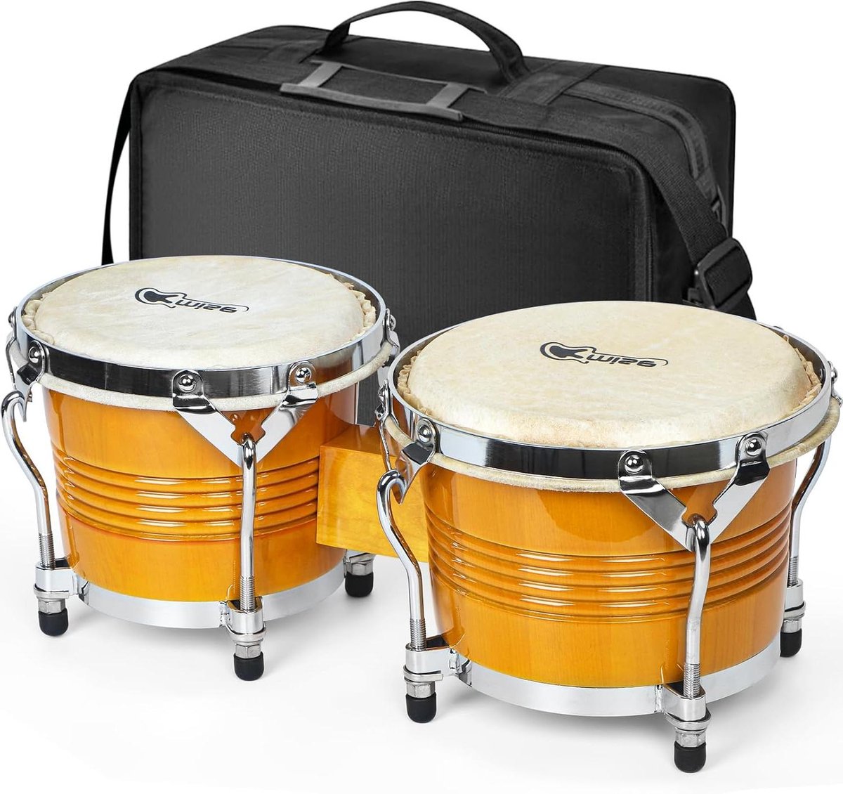 Bongo Trommels - Percussie Instrument - Muziek Maken - Handgemaakt Hout - 6.5" en 7.5" - Geel