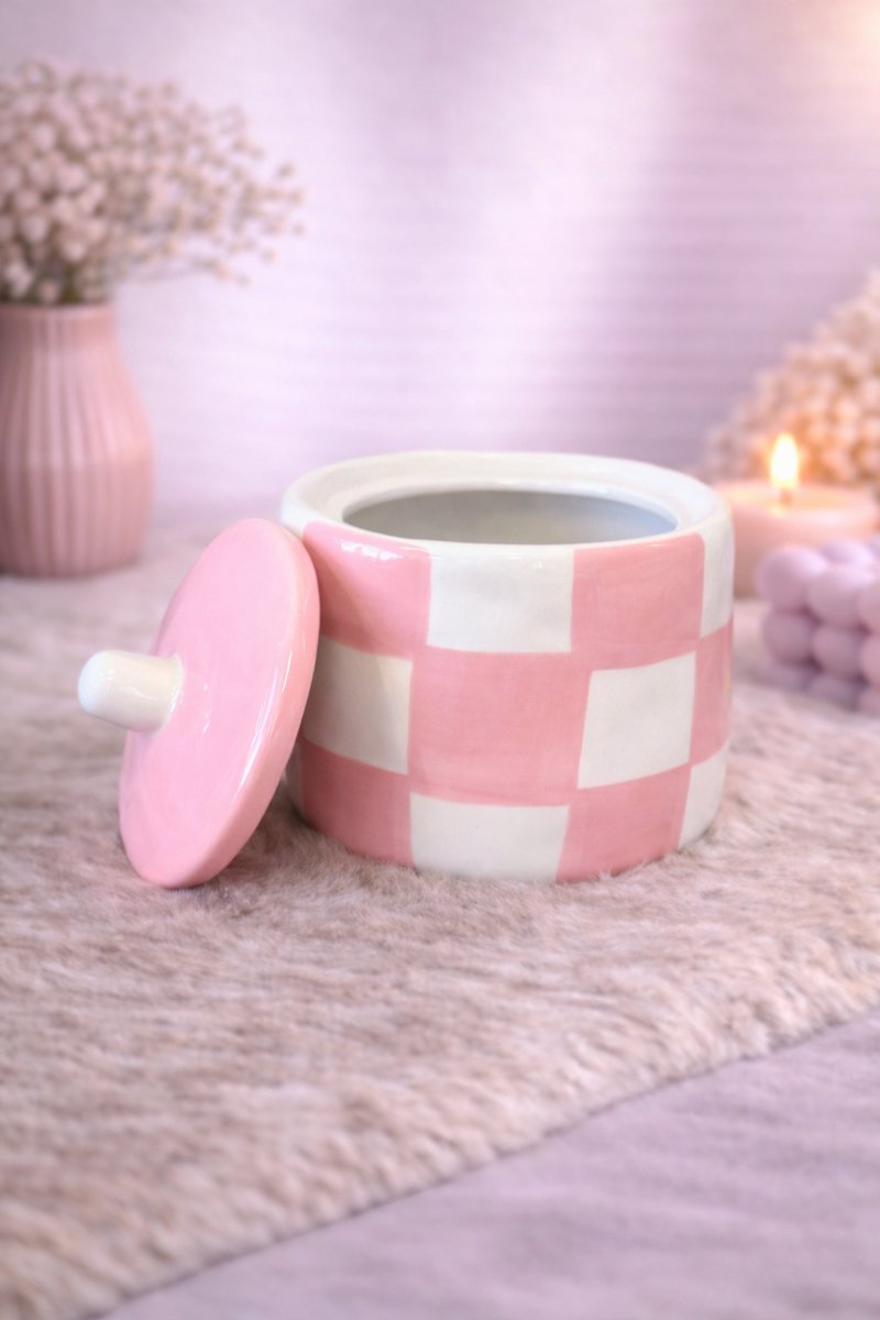 Keramieken Potje met Deksel – Sweet & Stylish opbergen | Viva Femme | Voorraadpot | Decoratie | Cadeau | Opbergen | Sierraden | Lief | Roze | Moederdag