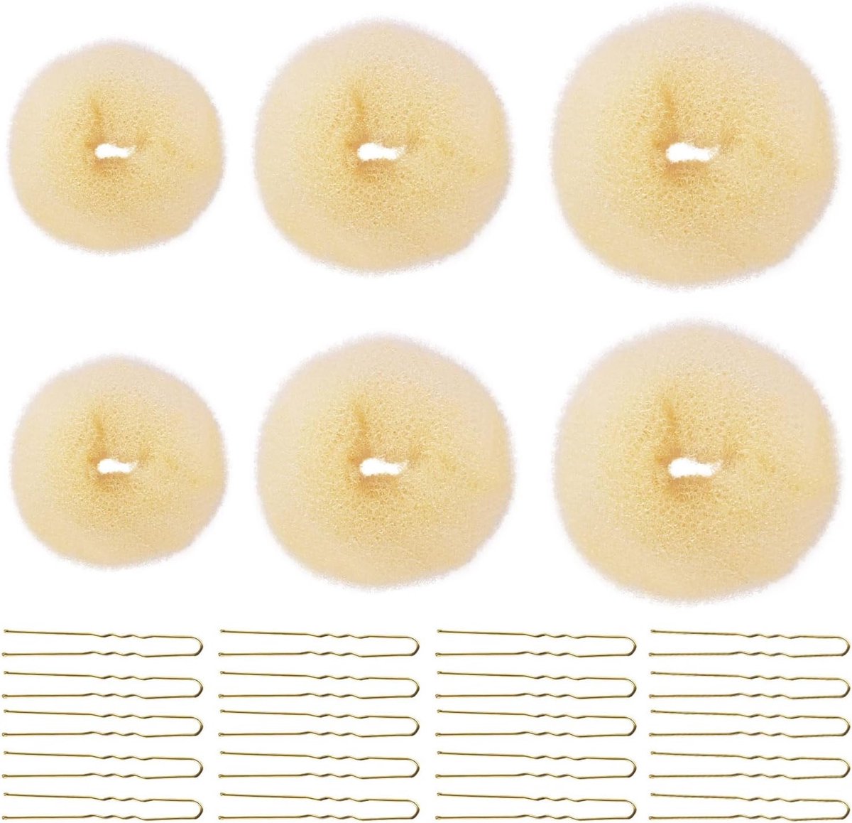 Haaraccessoires Set met 26 Haarspelden, 20 U-vormige Haarclips en 6 Knopkussens voor Vrouwen en Meisjes in Beige en Goud