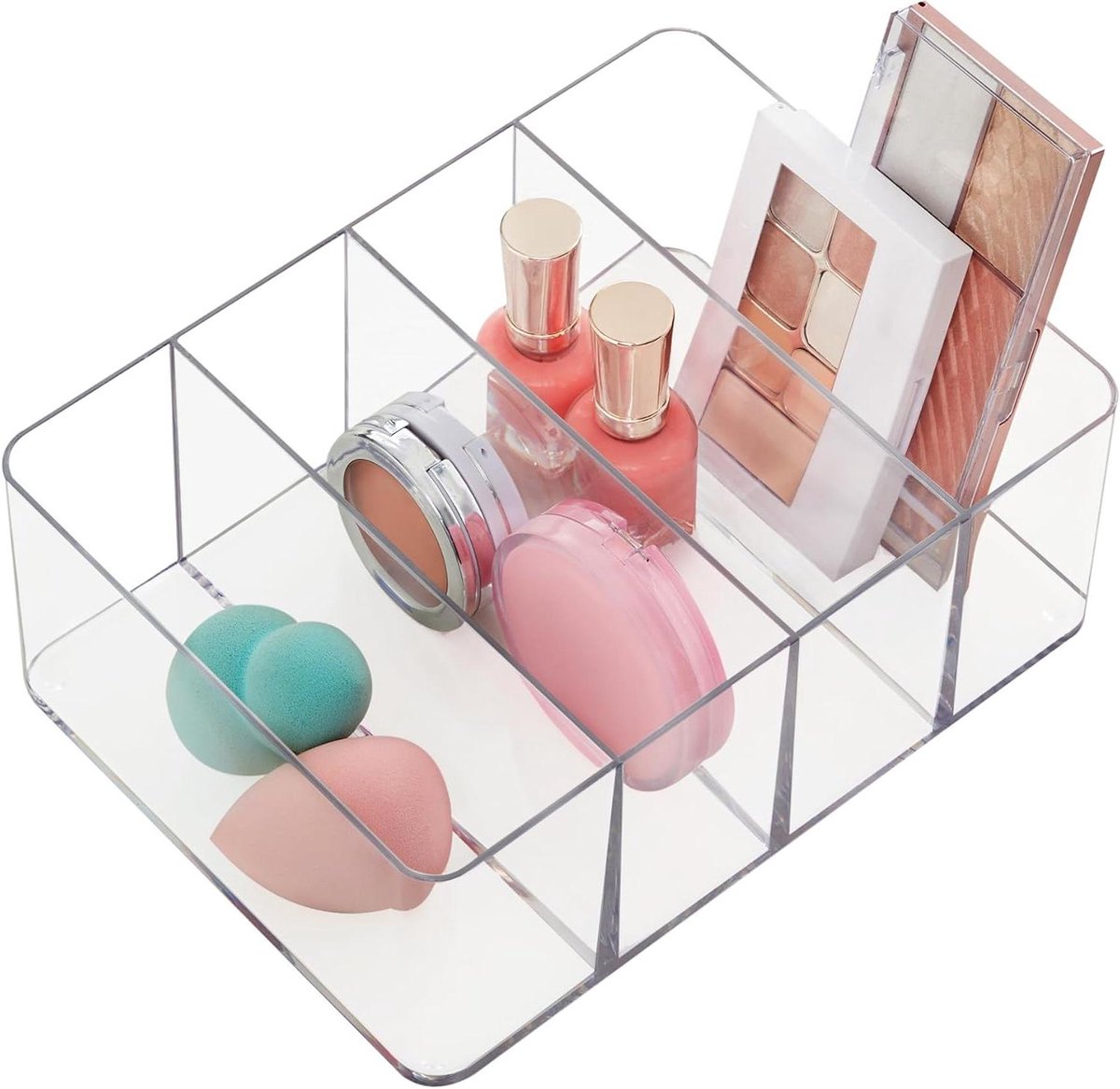 Make-up Organizer - Palet Houder - Cosmetica Opbergen - Vier Verdeelde Secties - 22.5 x 16.5 x 8.5 cm - Helder